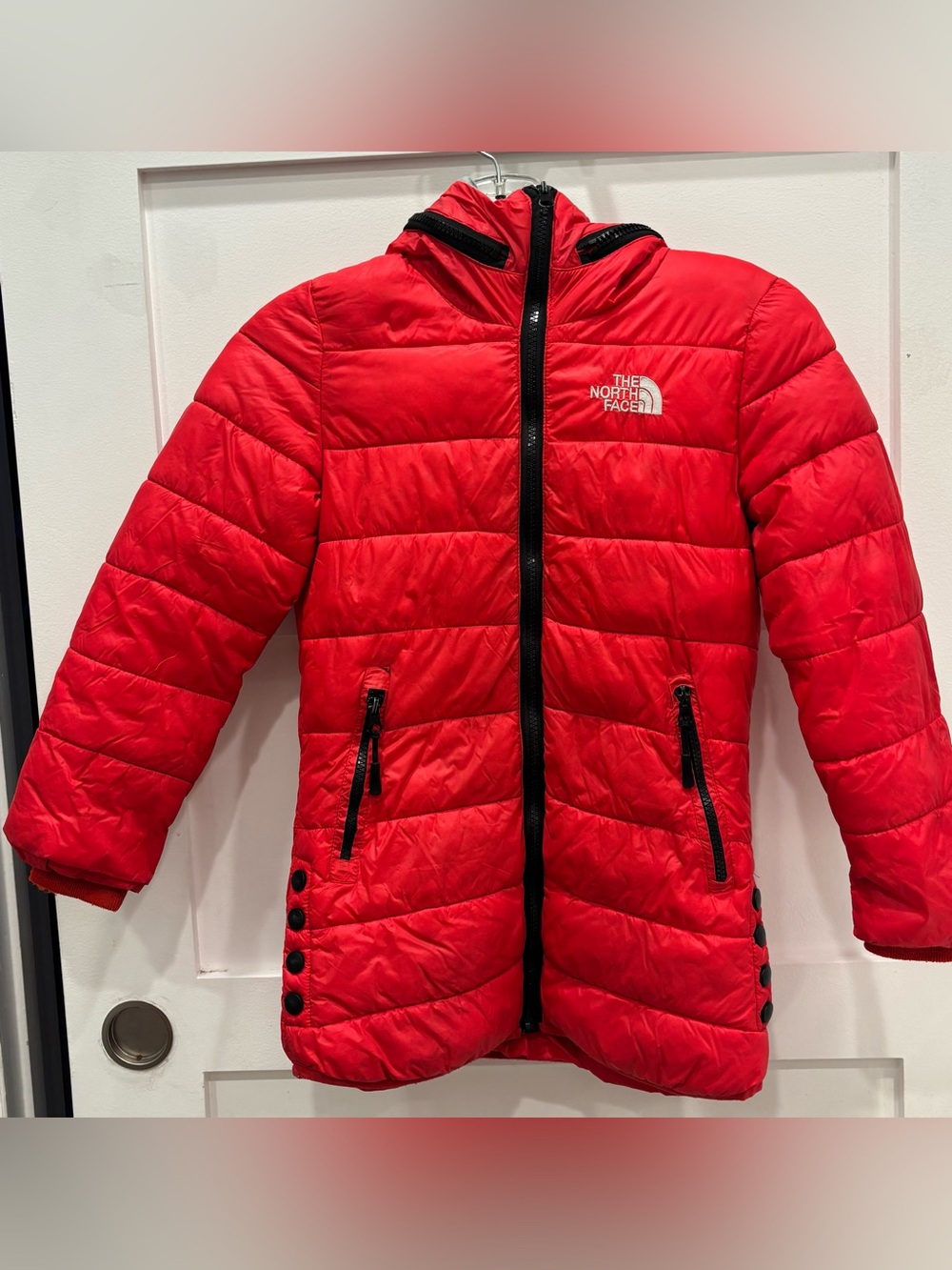 The North Face Kids Red Quilted Down Puffer Jacket with Hood